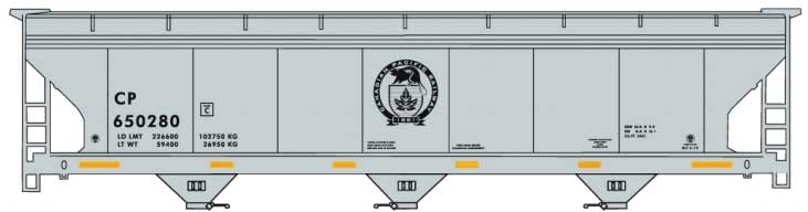ACF 47' 3-Bay Center-Flow Covered Hopper - Kit -- Canadian Pacific (2019 gray, black Beaver Logo)
