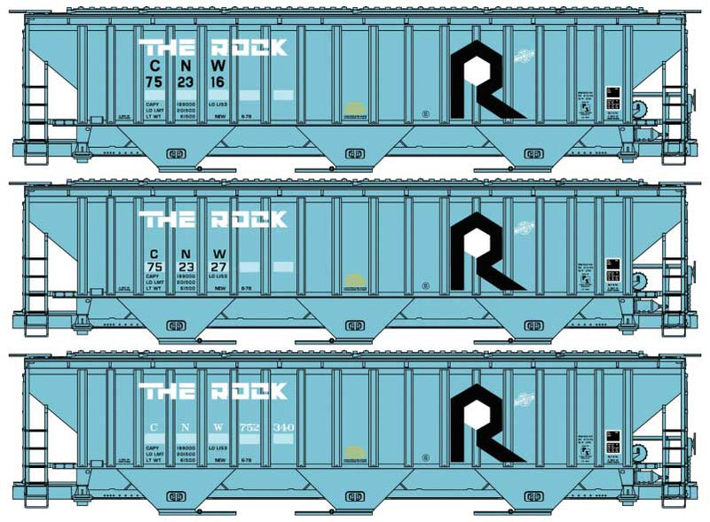 Pullman-Standard 4750 3-Bay Covered Hopper 3-Pack - Kit -- Chicago & North Western #752316, 752327, 752340 (Ex-RI; blue, black)