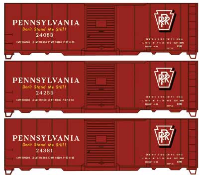 Class X29D 40' Boxcar 3-Pack - Kit -- Pennsylvania Railroad 24083, 24255, 24381 (Tuscan, Don't Stand Me Still, Sha