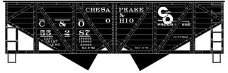 55-Ton Wood-Side 2-Bay Hopper - Kit -- Chesapeake & Ohio (black, Progress Logo)