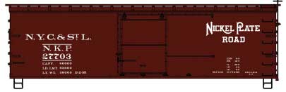 36' Double-Sheathed Wood Boxcar w/Steel Roof, Ends, Straight Underframe - Ki -- Nickel Plate 27703 (Boxcar Red)