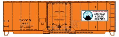 AAR 40' Insulated Plug-Door Boxcar - Kit -- American Colloid Co. LOVX #992 (orange, white; Volcano Logo)