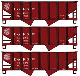 USRA 55-Ton 2-Bay Open Hopper 3-Pack - Kit -- Denver & Rio Grande Western 18230, 18271, 18254 (Boxcar Red, Scenic Line Log