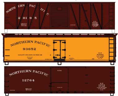 40' Wood Boxcars and Wood Reefer Set - Kit -- Northern Pacific #20195, 93652, 12764 (3 Schemes)