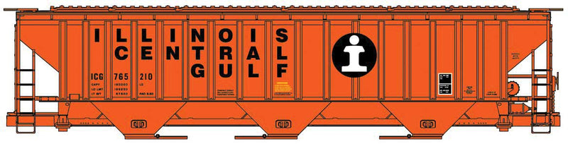 Pullman-Standard 4750 3-Bay Covered Hopper - Kit -- Illinois Central Gulf #765210 (orange, black; Small Logo, Full Roadname)