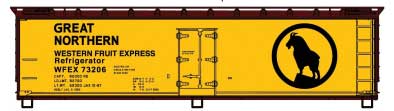40' Wood Reefer - Kit -- Great Northern WFEX (yellow, Boxcar Red, Rocky Logo)