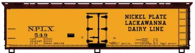 40' Wood Reefer - Kit -- Nickel Plate - Lackawanna Dairy Line NPLX #549 (yellow, Boxcar Red)
