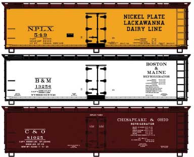 40' Wood Reefer 3-Pack - Kit -- 1 Each NKP/DLW Dairy Line, Boston & Maine, Chesapeake & Ohio