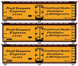 Early 40' Wood Reefer 3-Pack - Kit -- Fruit Growers Express #24305, 24367, 24389 (Early, yellow, Boxcar Red)