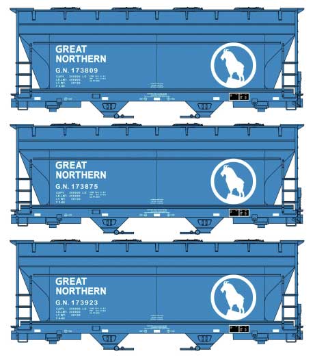 ACF 2-Bay Covered Hopper 3-Pack - Kit -- Great Northern #173809, 173875, 173923 (Big Sky Blue, white)
