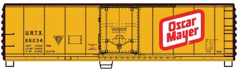 40' Steel Reefer with Plug Doors - Kit -- Oscar Mayer URTX #66234 (yellow, red, white, Boxcar Red)