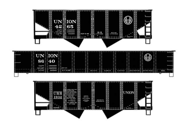 2 USRA 55-Ton 2-Bay Hoppers & AAR 41' Gondola - Kit -- Union Railroad #4265, 1932, 8640 (Mixed Schemes, black, white)
