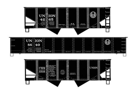 2 USRA 55-Ton 2-Bay Hoppers & AAR 41' Gondola - Kit -- Union Railroad #4265, 1932, 8640 (Mixed Schemes, black, white)