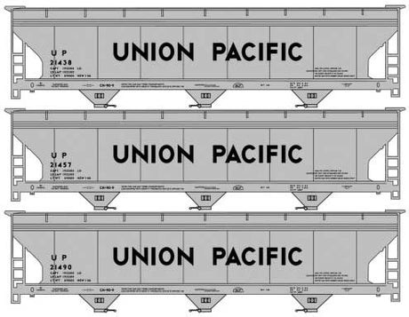 ACF 47' 3-Bay Center-Flow Covered Hopper 3-Pack - Kit -- Union Pacific #21438, 21457, 21490 (Class CH-90-9, gray, black)