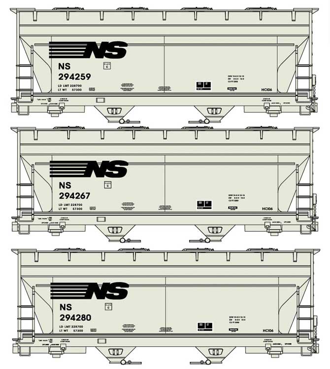 ACF 2-Bay Covered Hopper 3-Pack - Kit -- Norfolk Southern #294259, 294267, 294280 (gray, black)