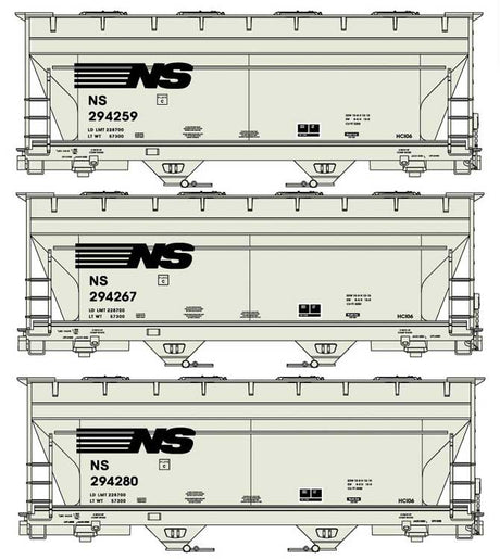 ACF 2-Bay Covered Hopper 3-Pack - Kit -- Norfolk Southern #294259, 294267, 294280 (gray, black)