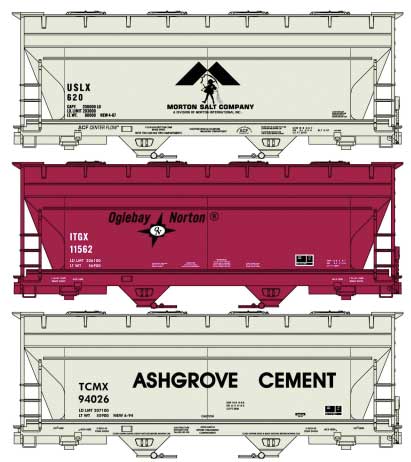 ACF 2-Bay Covered Hopper 3-Pack - Kit -- 1 Each: Morton Salt, Oglebay Norton, Ashgrove Cement