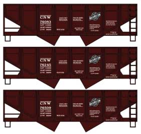 55-Ton Panel-Side 2-Bay Hopper 3-Pack - Kit -- Chicago & North Western #76083, 76245, 76509 (Boxcar Red, black, System Logo