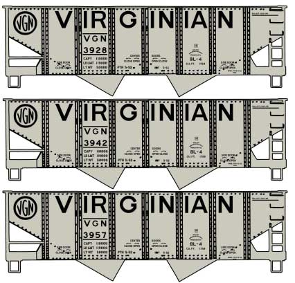 USRA 55-Ton 2-Bay Open Hopper - Kit -- Virginian #3957, 3942, 3928 (class BL-4, gray, black, Billboard Lettering)