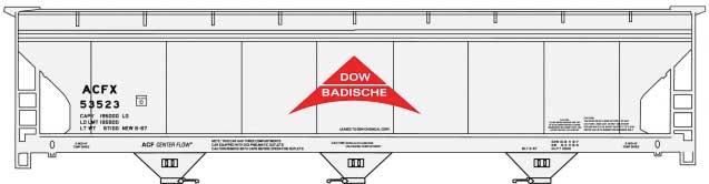 ACF 47' 3-Bay Center-Flow Covered Hopper - Kit -- Dow Badische #53523 (gray, red)