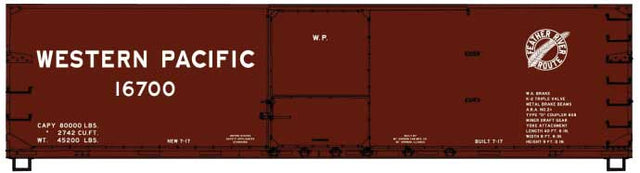 USRA 40' Double-Sheathed Wood Boxcar - Kit -- Western Pacific #16700 (Boxcar Red, Feather River Round Logo)