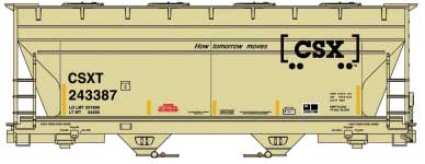 ACF 2-Bay Covered Hopper - Kit -- CSX (tan, black, Boxcar Logo, How Tomorrow Moves)