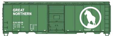 AAR 40' Single-Door Steel Boxcar - Kit -- Great Northern #6038 (Glacier Green, white; Large Rocky Logo)