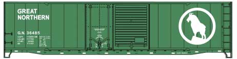 50' Welded-Side Combination-Door Boxcar - Kit -- Great Northern #36485 (Glacier Green, white; Large Rocky Logo)