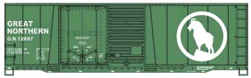 40' Combination Door Steel Boxcar - Kit -- Great Northern #12697 (Glacier Green, white; Large Rocky Logo)