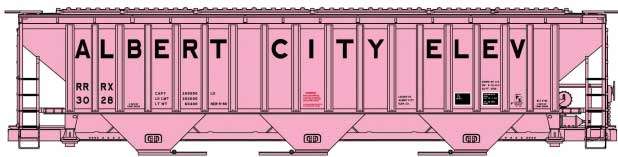 Pullman-Standard 4750 3-Bay Covered Hopper - Kit -- Albert City Elevator RRRX #3028 (pink, black)