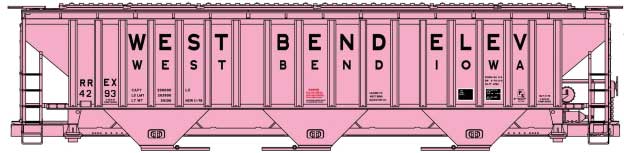 Pullman-Standard 4750 3-Bay Covered Hopper - Kit -- West Bend Elevator RREX #4293 (pink, black)