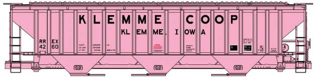 Pullman-Standard 4750 3-Bay Covered Hopper - Kit -- Klemme COOP RREX #4260 (pink, black)