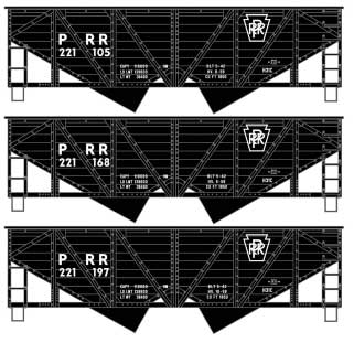 55-Ton Wood-Side 2-Bay Hopper 3-Pack - Kit -- Pennsylvania Railroad #221105, 221168, 221197 (black, Plain Keystone)