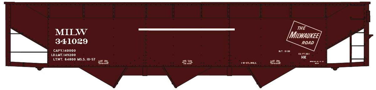 AAR 70-Ton Offset-Side 3-Bay Hopper - Kit -- Milwaukee Road #341029 (Boxcar Red, TMR Logo)