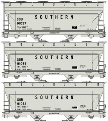 ACF 2-Bay Covered Hopper 3-Pack - Kit -- Southern Railway #91037, 91065, 91082 (gray)