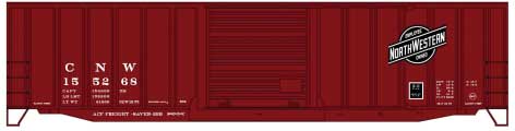 50' Exterior-Post Modern Boxcar - Kit -- Chicago & North Western #155268 (Boxcar Red, black, Employee Owned Logo)