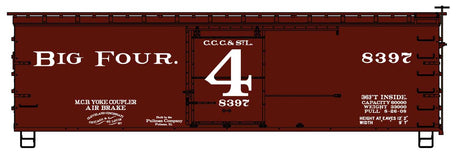 36' Double-Sheathed Wood Boxcar, Steel Roof, Wood Ends, Straight Underf. Kit -- Big Four CCC&StL #8397 (Boxcar Red, white, Large 4)