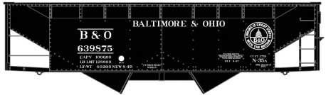 50-Ton Offset-Side 2-Bay Hopper - Kit -- Baltimore & Ohio #639875 (1947 Post War, black, 13 Great States Logo)