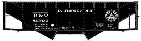 50-Ton Offset-Side 2-Bay Hopper - Kit -- Baltimore & Ohio #827032 (1947 Post War, black, 13 Great States Logo)
