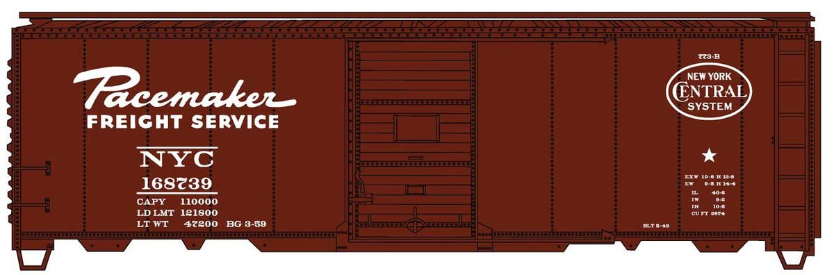 AAR 40' Single-Door Steel Boxcar - Kit -- New York Central  (Boxcar Red, white, Pacemaker Markings)