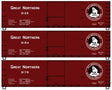USRA 40' Double-Sheathed Wood Boxcar 3-Pack - Kit -- Great Northern #9125, 9164, 9176 (Boxcar Red, black, See America First Logo)