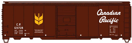 AAR 40' Single-Door Steel Boxcar - Kit -- Canadian Pacific #123728 (Boxcar Red, yellow Wheat Sheaf, Script Lettering)