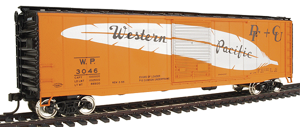 Accuready(TM) 50' Riveted AAR Steel Boxcar - Assembled -- Western Pacific #3046 (orange w/Large silver Feather)