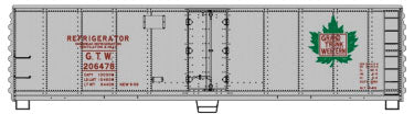 40' Steel Reefer w/Hinged Door - Kit -- Grand Trunk Western #206478 (gray, red, green, Leaf Logo)