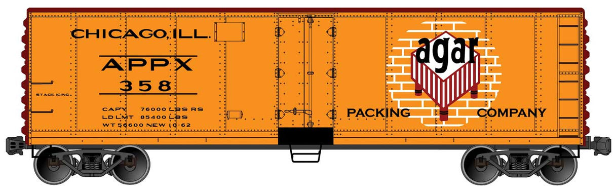 40' Steel Reefer with Hinged Door - Kit -- Agar Packing 358 (orange, Boxcar Red, white, red)
