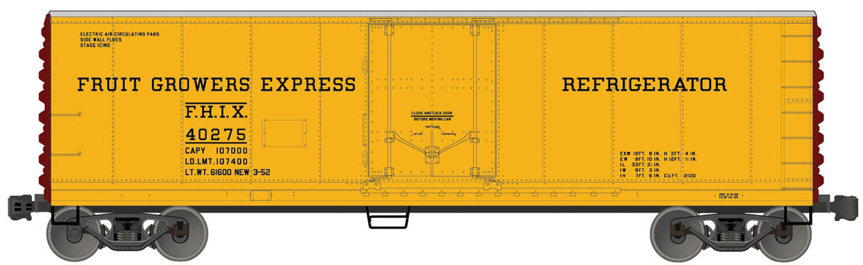 40' Steel Reefer w/Plug Doors - Kit -- Fruit Growers Express FHIX #40275 (yellow, Boxcar Red)