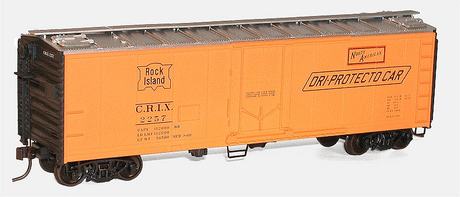 40' Steel Reefer w/Plug Doors - Kit -- Rock Island CRIX #2257 (yellow, black, Dri-Protecto Markings)