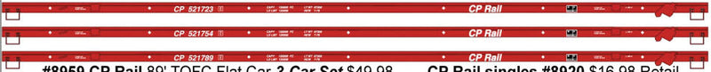 89' TOFC Intermodal Flatcar 3-Pack - Kit -- Canadian Pacific #521723, 521754, 521789 (Action Red, CP Rail)