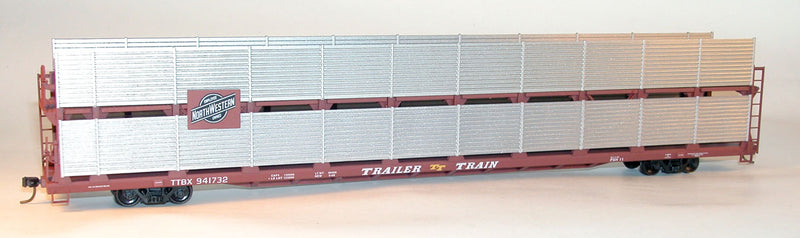 89' Partially Enclosed Bi-level Auto Rack - Kit -- Chicago & North Western Rack, Trailer-Train TTBX #941732 (Boxcar Red)