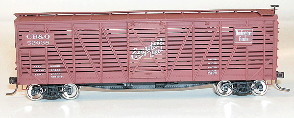 Accuready(TM) Assembled 40' Wood Stock Car -- Chicago, Burlington & Quincy